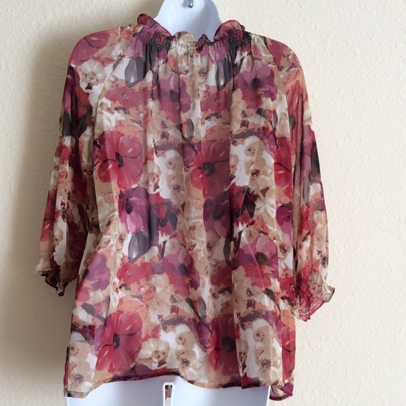 East 5th red, pink, black, beige flower print top - Picture 2 of 4