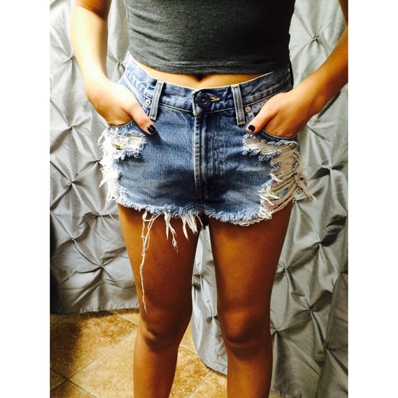 Denim distressed high waisted shorts