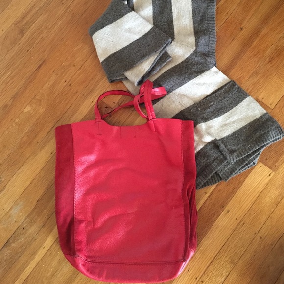 Zara red leather/suede tote