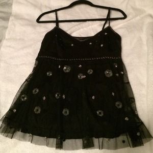 Bcbg net and beaded evening top