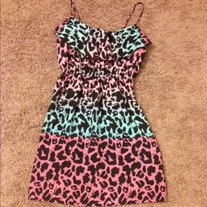 Pink and blue leopard print dress