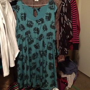 Turquoise Dress with Skulls like new