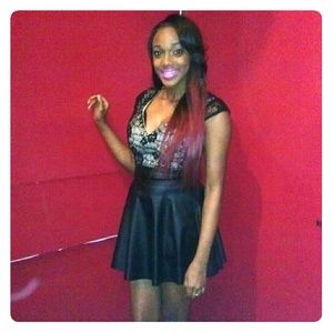 Nude lace and leather dress