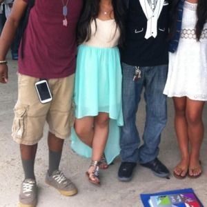 High low mint green dress, with white lace top