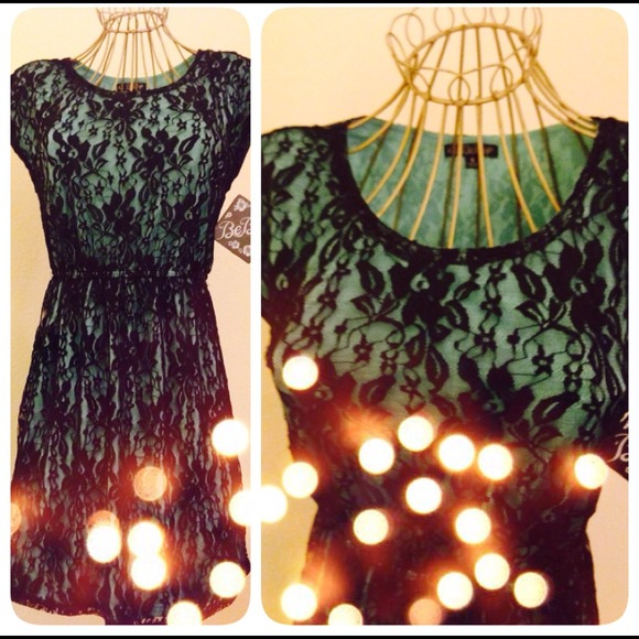 Black lace mint green dress