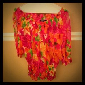 Tropical boat neck Ann Klein blouse