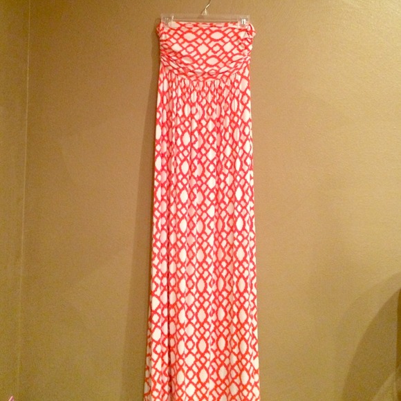 Auburn/white strapless maxi dress