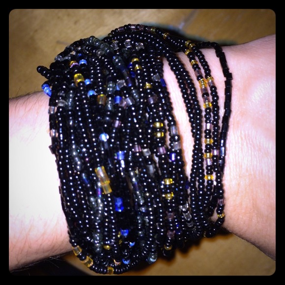 Black beaded multi-strand bracelet