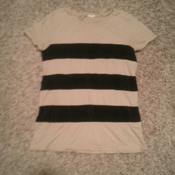 J. Crew tan and black striped shirt