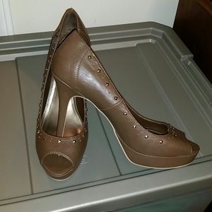 FLASH Fioni Brown Peep Toe w/ Gold Studs
