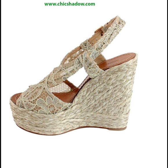 Dolce & Gabbana Mesh/Woven Straw Open Toe Wedges - Picture 2 of 4