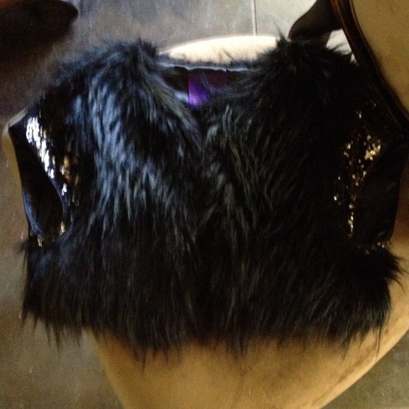 Jackets & Blazers - Faux fur vest. emblished w/sequins!