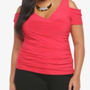 NWT red surplice top with cold shoulder