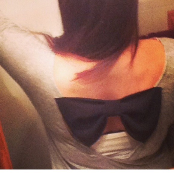 Grey long sleeve top w/bow back from Shop Hopes