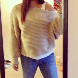 Off the shoulder sweater in nude. From Flaunt Shop