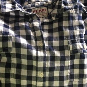Navy and White Plaid Button Down Shirt.