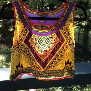 Yellow Aztec print open back crop top