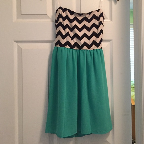 Chevron and Mint Strapless Dress