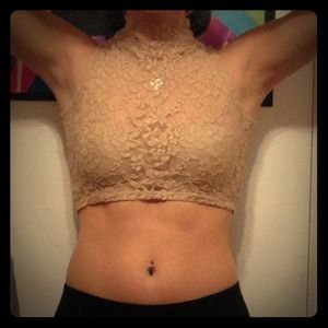 Lace/Mesh Turtleneck Crop Top