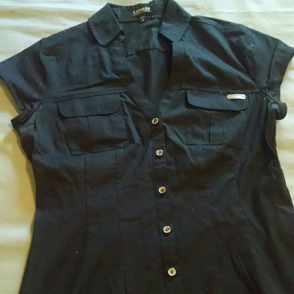 Express short sleeve black button up