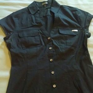 Express short sleeve black button up
