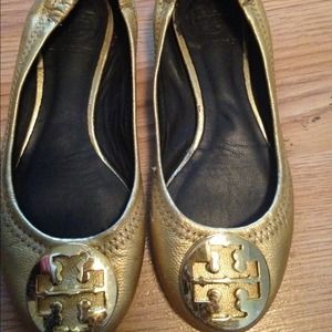 Gold Tory burch little girls flats