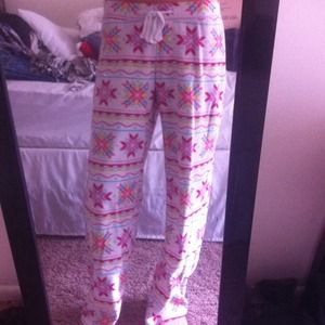 Snowflake pajama bottoms.