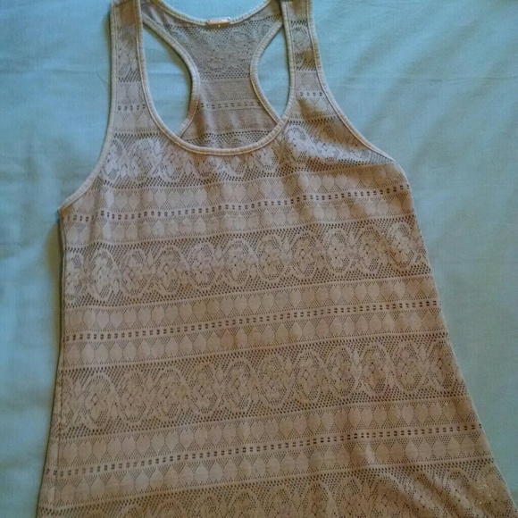 Light brown lacy sheer racer back tank