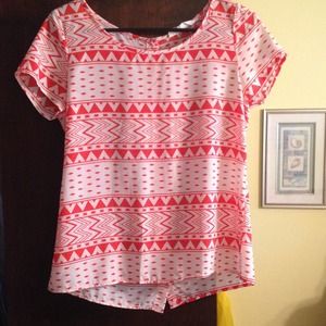 Aztec print orange sheer shirt