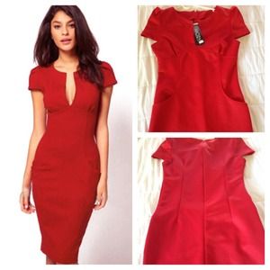 Red Short Sleeve Slim Bodycon Dress