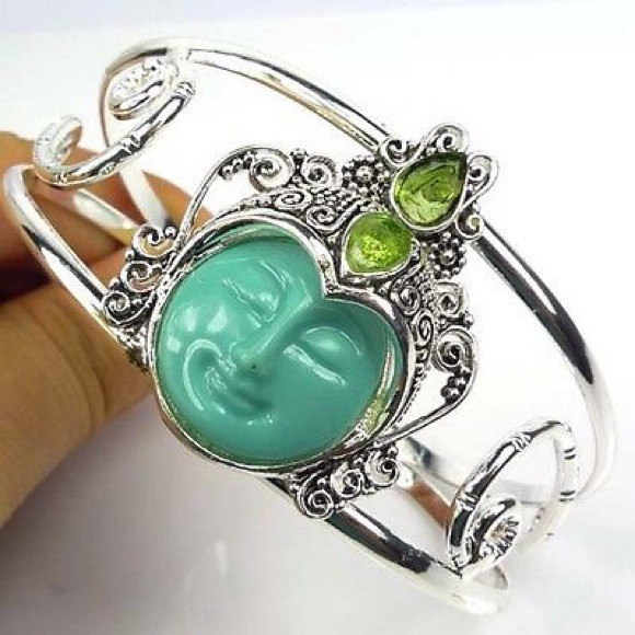 SILVER,TURQUOISE PERIDOT LADY IN THE MOON JUST ONE - Picture 2 of 2