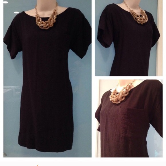Black linen shift dress
