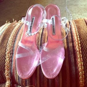 Pink leather sole and clear strap sandals