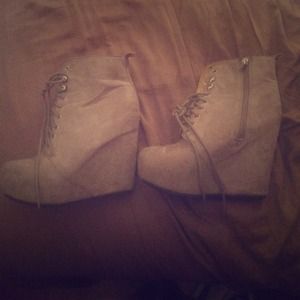 Grey suede wedged booties