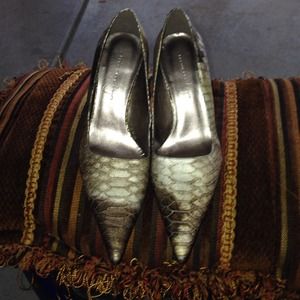 Beautiful silver snake embossed stiletto.