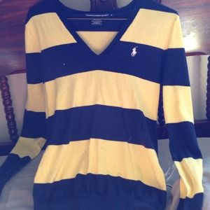 Blue and yellow Ralph Lauren Sport V neck sweater
