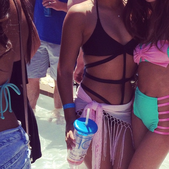 One piece black bathing suit