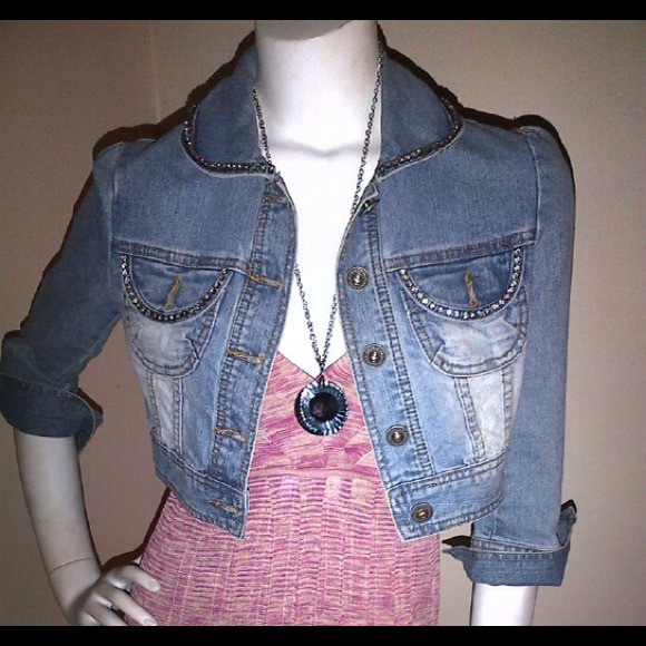 💙JEAN CROP CRYSTAL JACKET💙