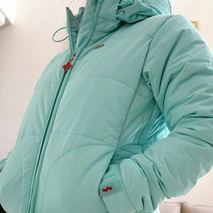 Foursquare snowboarding down jacket in minty blue