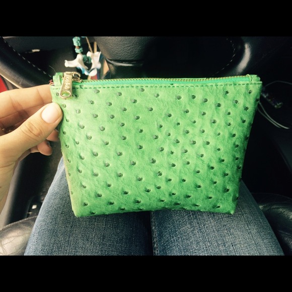 Green ostrich accessories bag