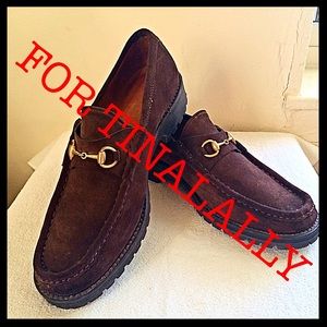 GUCCI SZ 10 brown suede & gold horsebit loafers