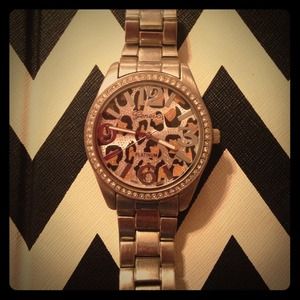 Silver leopard face watch