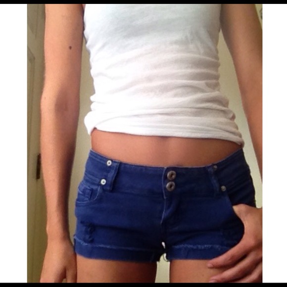 Blue shorts folded on the bottom, never worn