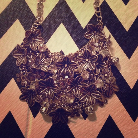 Silver Flower Bib Necklace