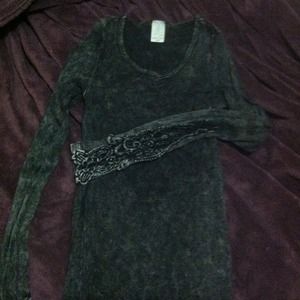 Distressed black ribbed long sleeved shirt