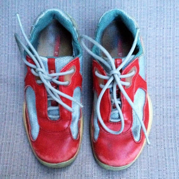 Prada red leather sneakers! - Picture 2 of 4