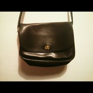 Vintage Coach black leather cross body bag