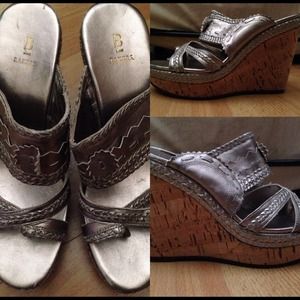 BAKERS Metallic Grey Wedge Sandals