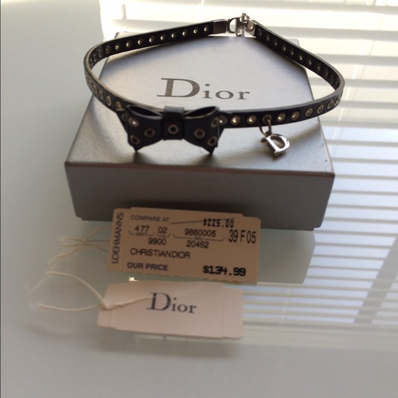 Authentic Dior leather choker with bow tie.