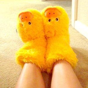 Furry duck slip on boots